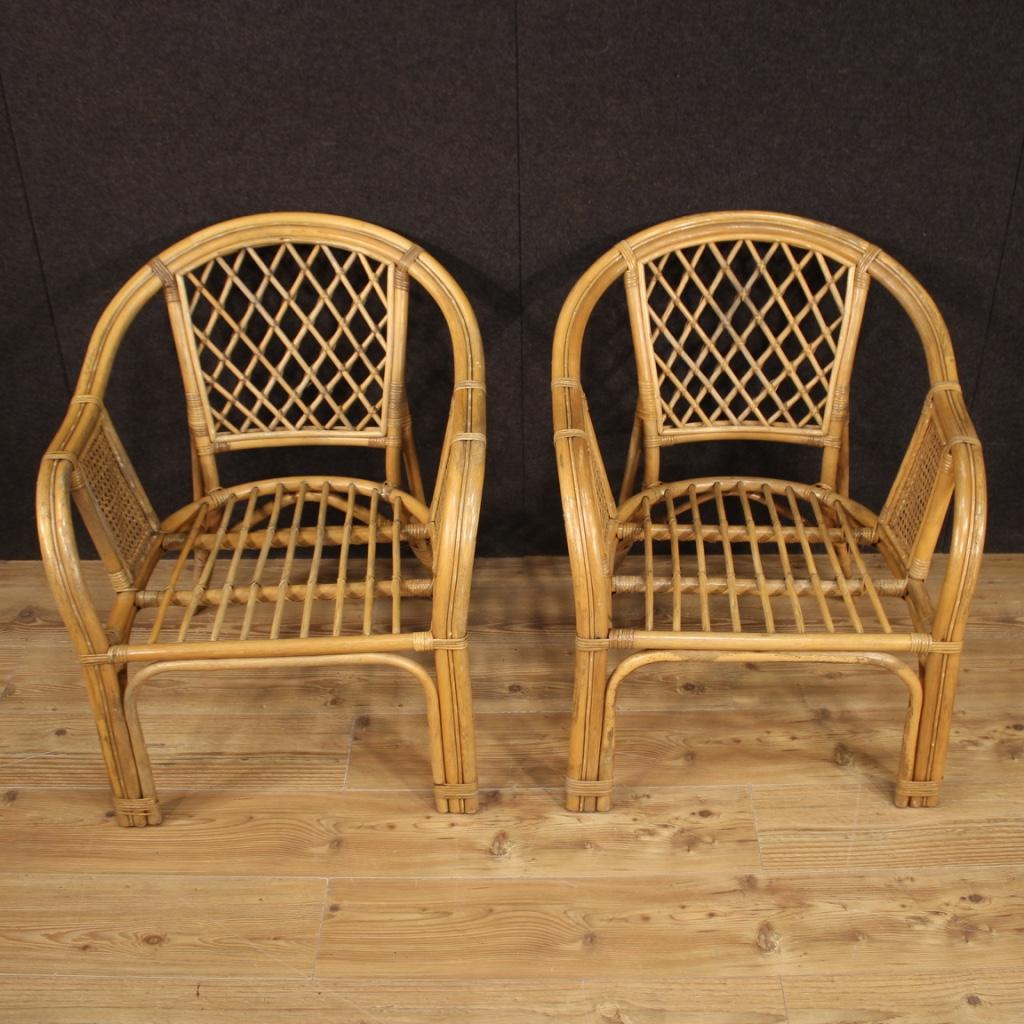 Pair of 20th Century Wicker and Cane Italian Armchairs, 1960 For Sale 1