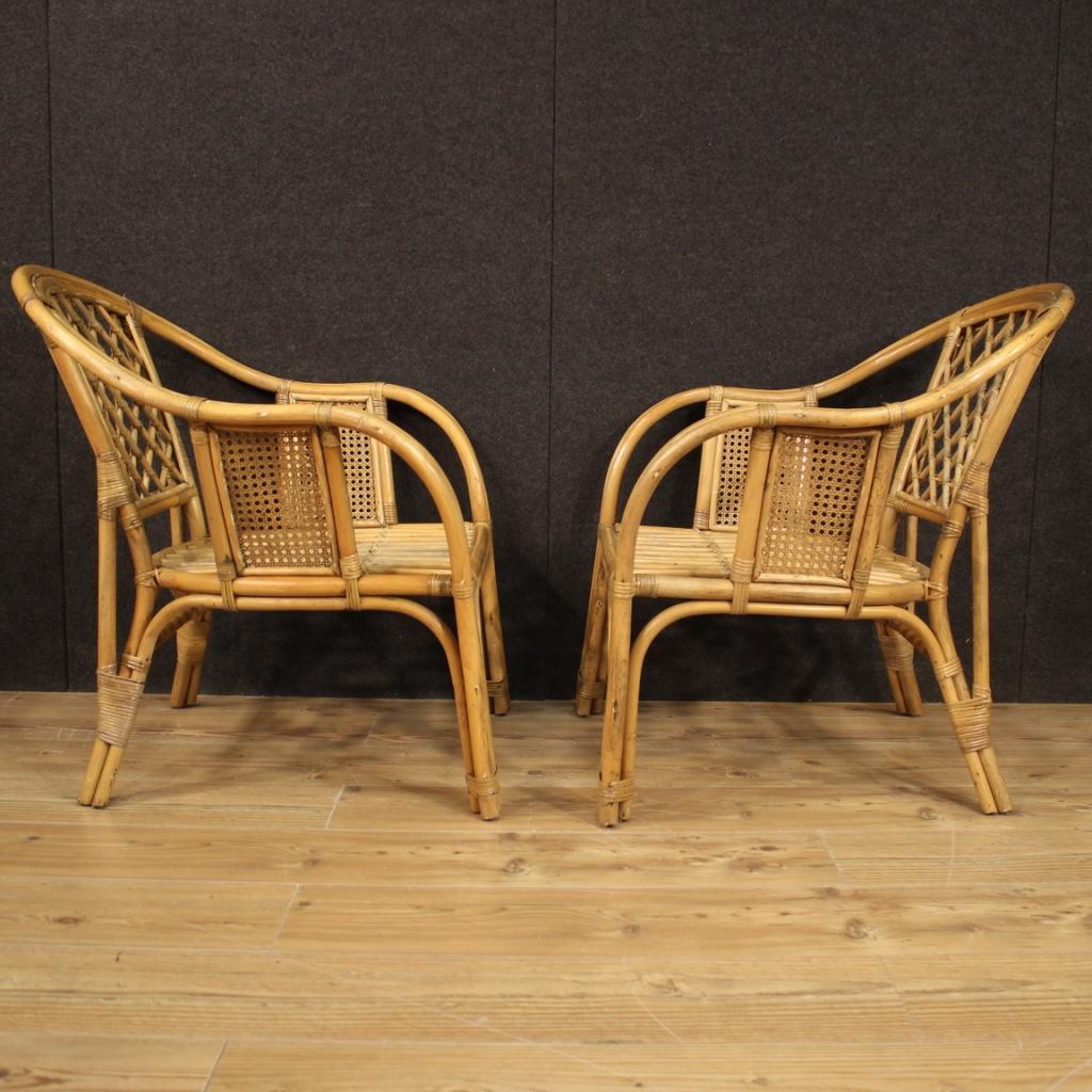 Pair of 20th Century Wicker and Cane Italian Armchairs, 1960 For Sale 2