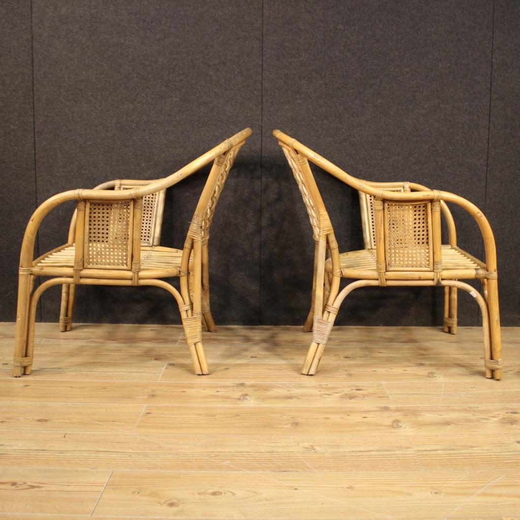 Pair of 20th Century Wicker and Cane Italian Armchairs, 1960 For Sale 3