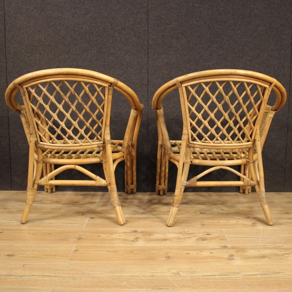 Pair of 20th Century Wicker and Cane Italian Armchairs, 1960 For Sale 4