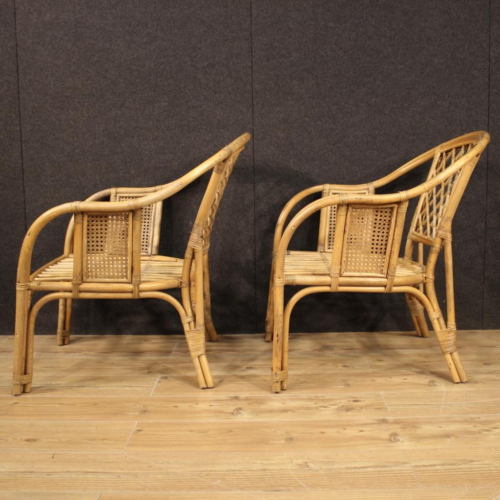 Pair of 20th Century Wicker and Cane Italian Armchairs, 1960 For Sale 5