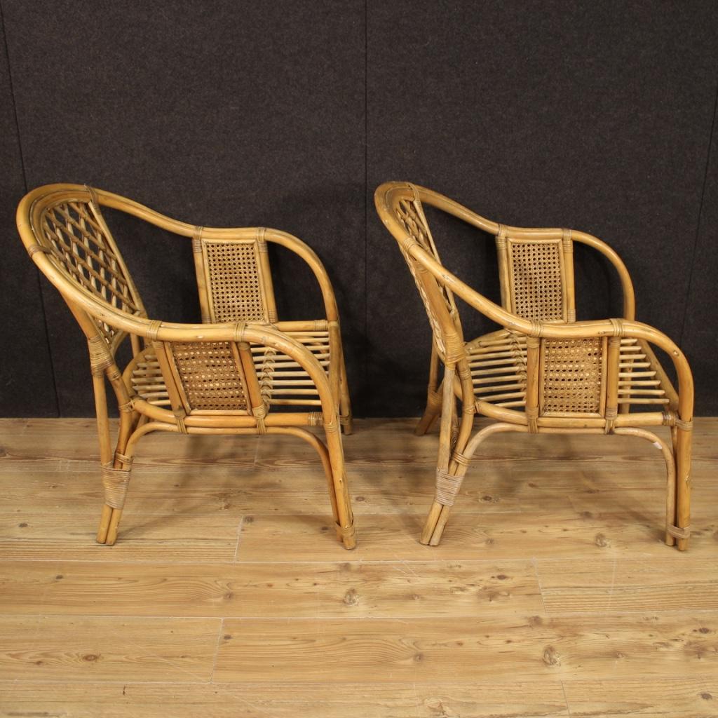 Pair of 20th Century Wicker and Cane Italian Armchairs, 1960 For Sale 6