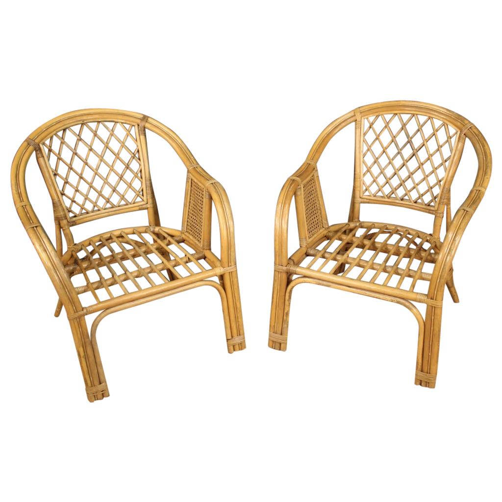Pair of 20th Century Wicker and Cane Italian Armchairs, 1960