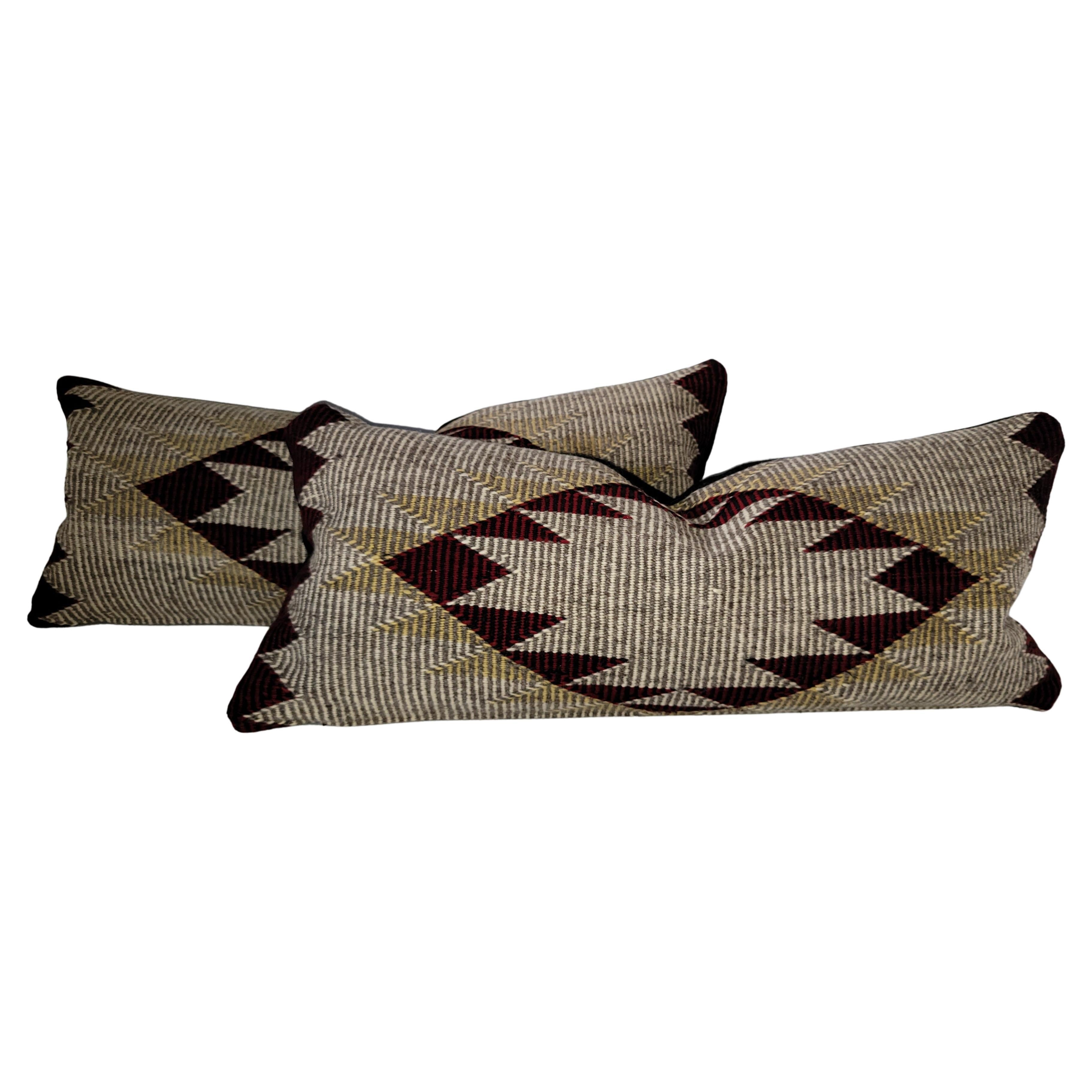 Pair of 20th C Beautiful Navajo Eye Dazzler Bolster Pillows For Sale