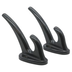 Pair of 20th Century Black Bakelite Wall Hooks from Europe