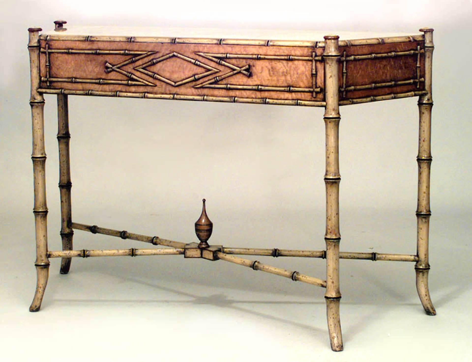Pair of 20th c. English Regency Style Faux Bamboo Consoles In Good Condition In New York, NY