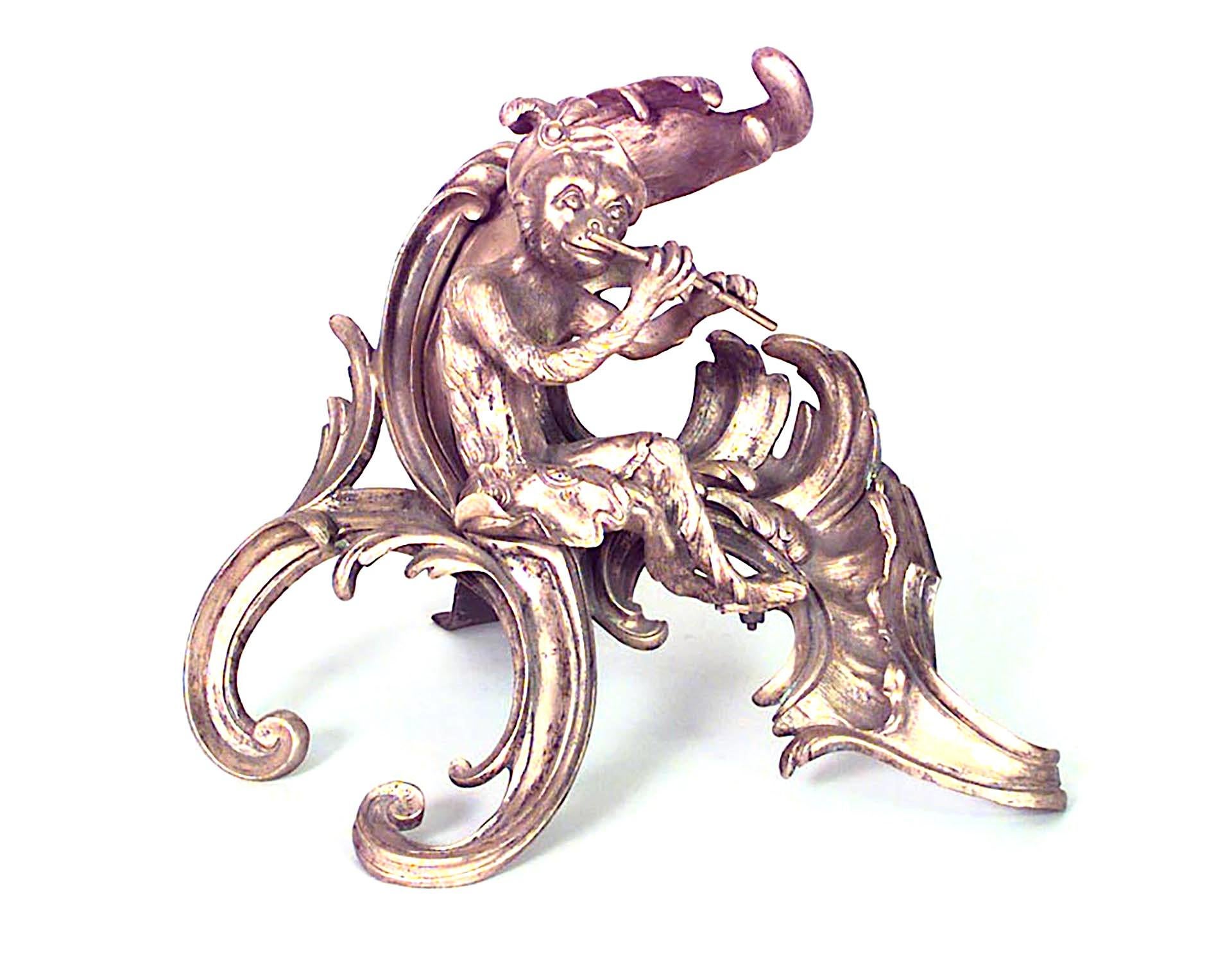 French Pair of Louis XV Bronze Monkey Andirons For Sale