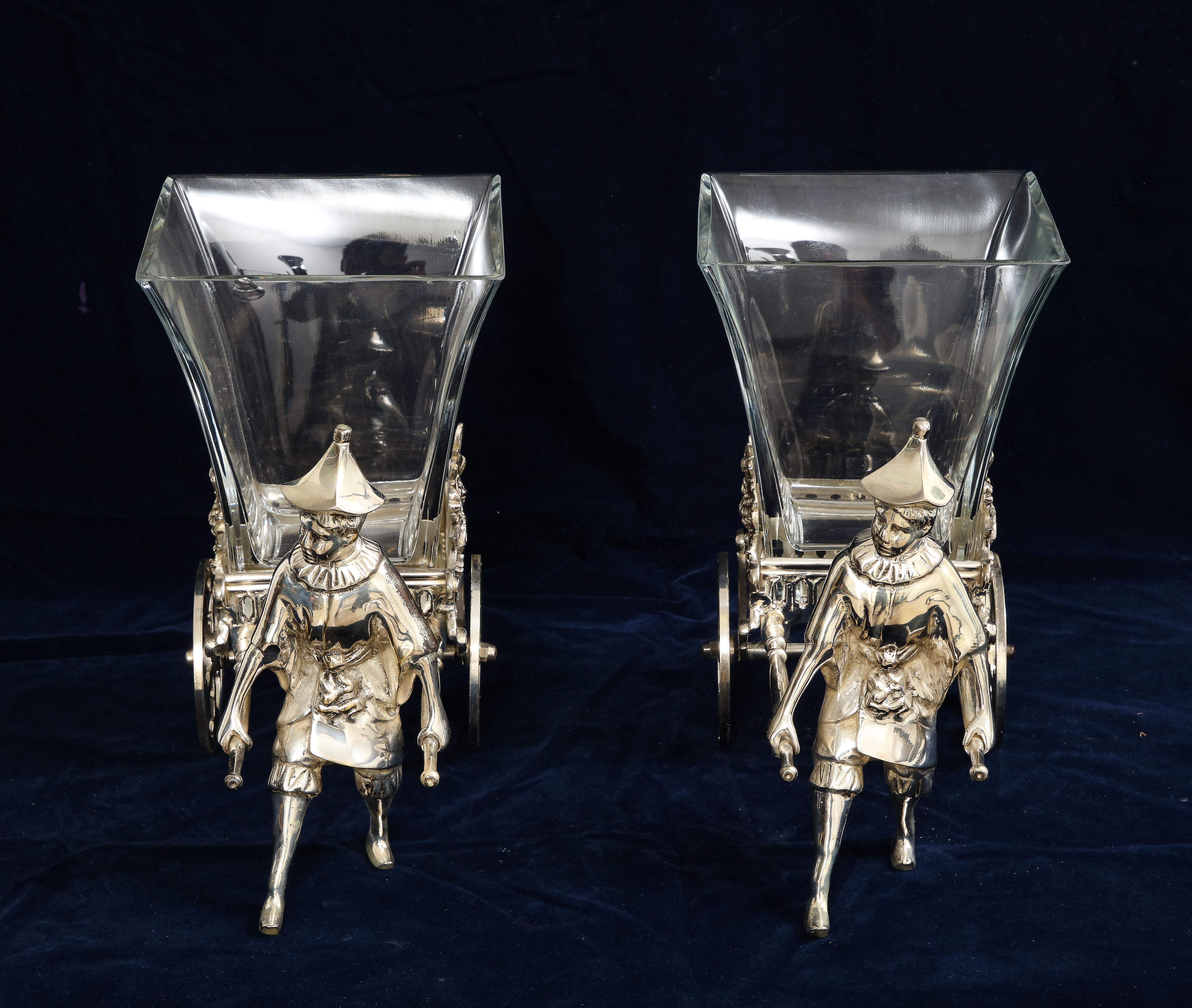 Pair of 20th C French Silvered Bronze and Crystal Centerpieces/Vases/Planters For Sale 2