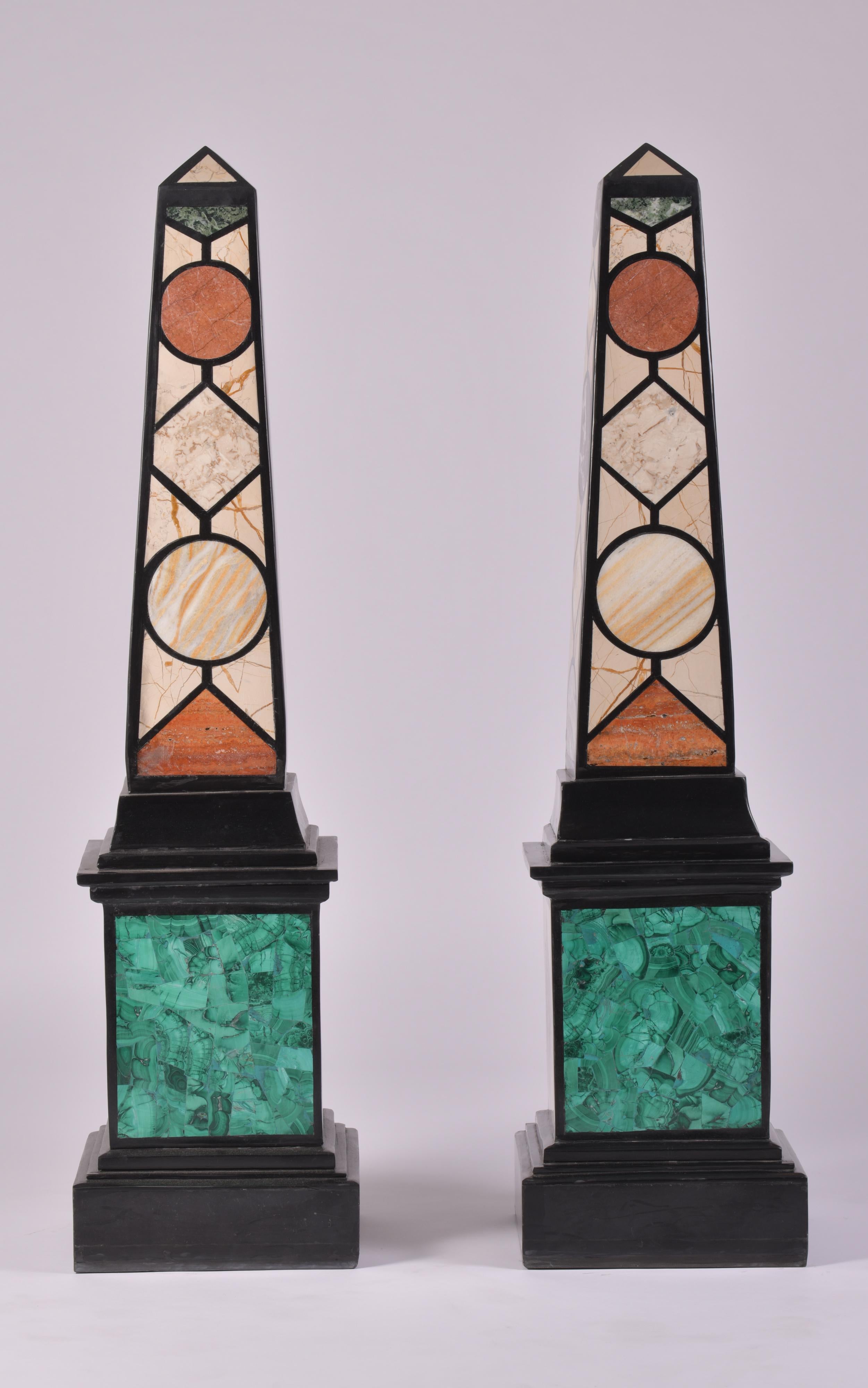 European Pair of 20th Century Marble Specimen Obelisks