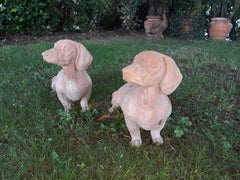 Pair of 20th Century Hand Modeled "Impruneta" Garden Decoration "Dachshund Dog"