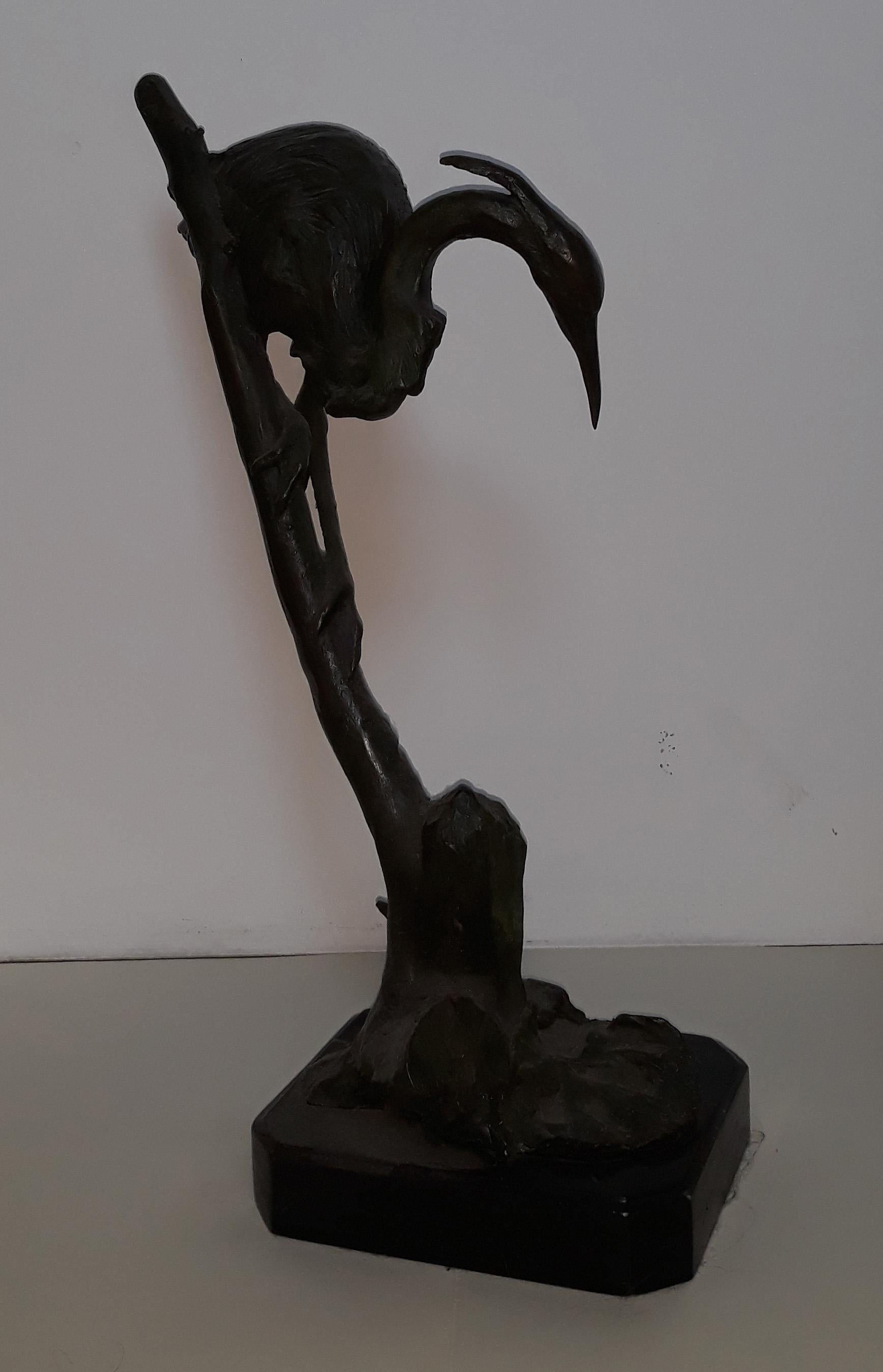 Pair of 20th Century Lost Wax Bronze Gray Herons, Italy Naples, 1930 For Sale 5