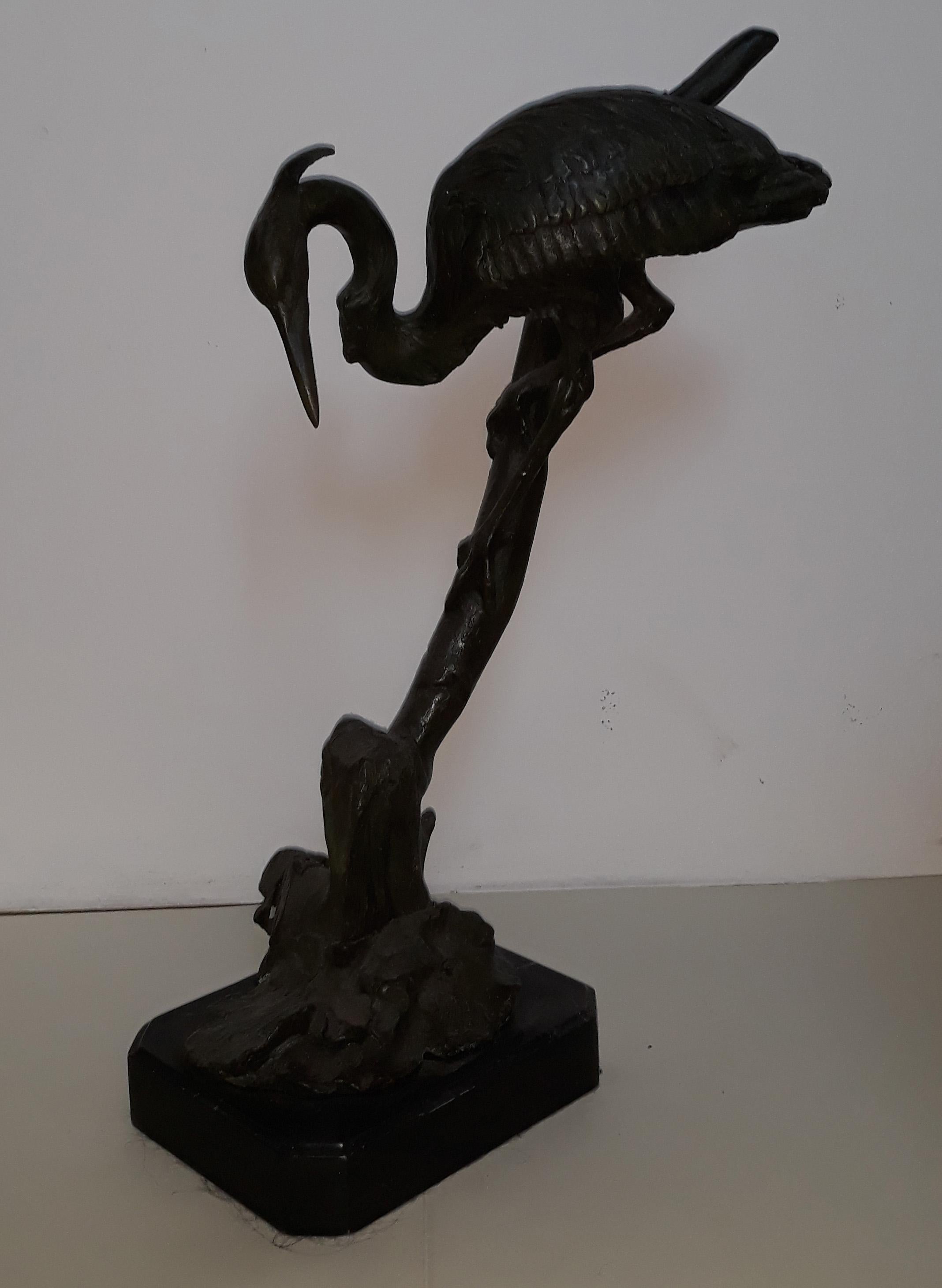 Pair of 20th Century Lost Wax Bronze Gray Herons, Italy Naples, 1930 For Sale 6