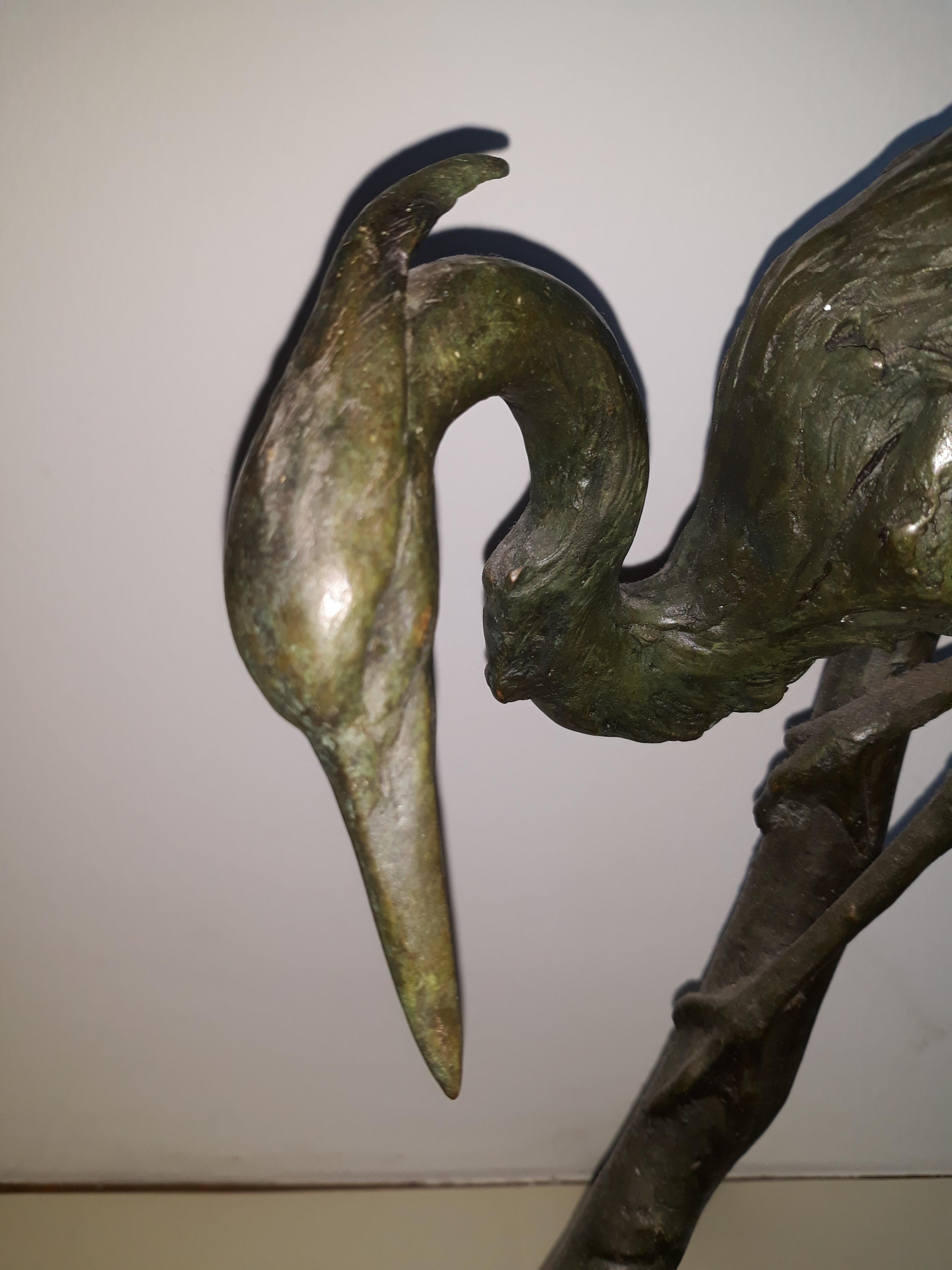 Pair of 20th Century Lost Wax Bronze Gray Herons, Italy Naples, 1930 For Sale 8