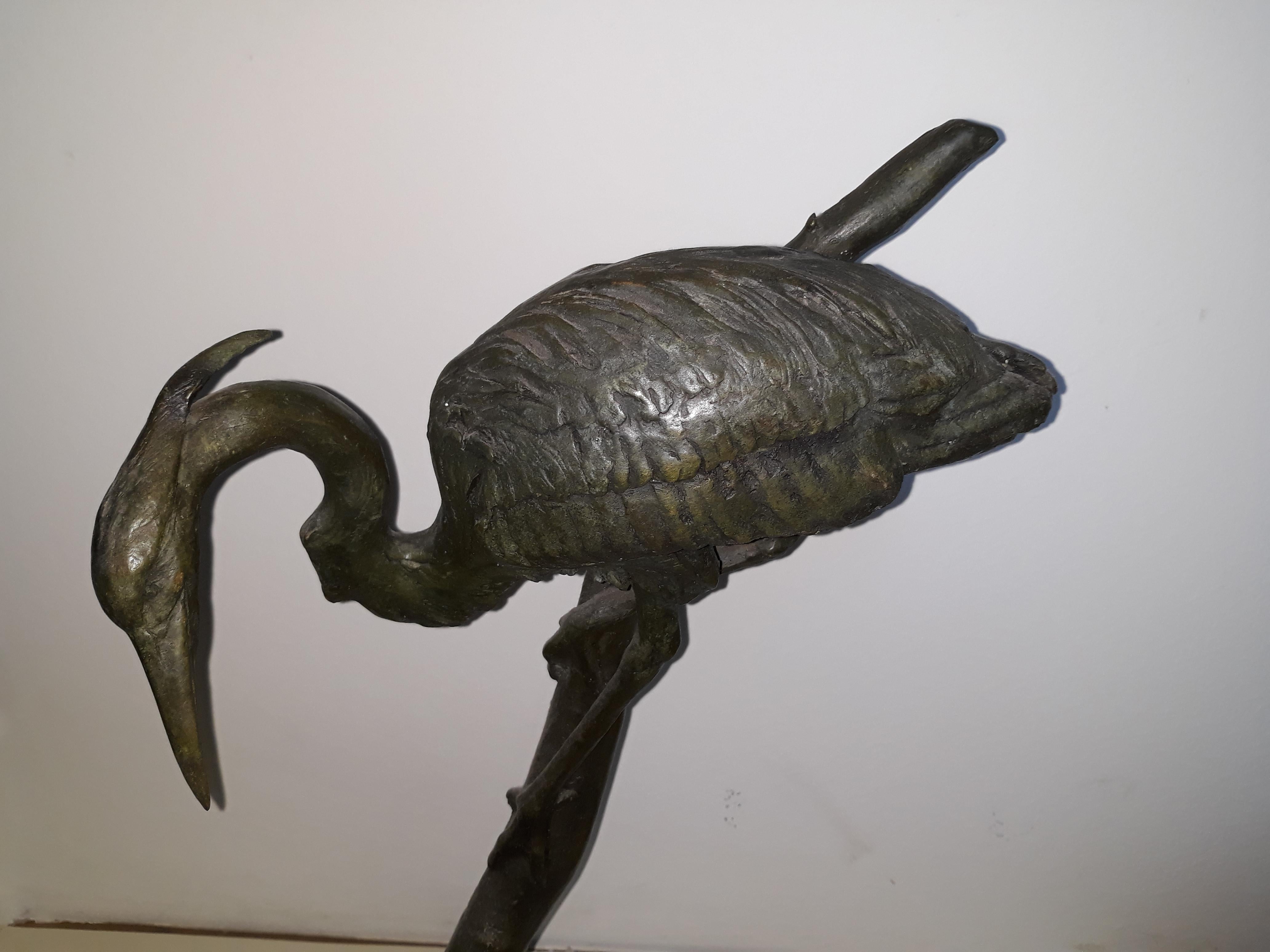 Pair of 20th Century Lost Wax Bronze Gray Herons, Italy Naples, 1930 For Sale 9