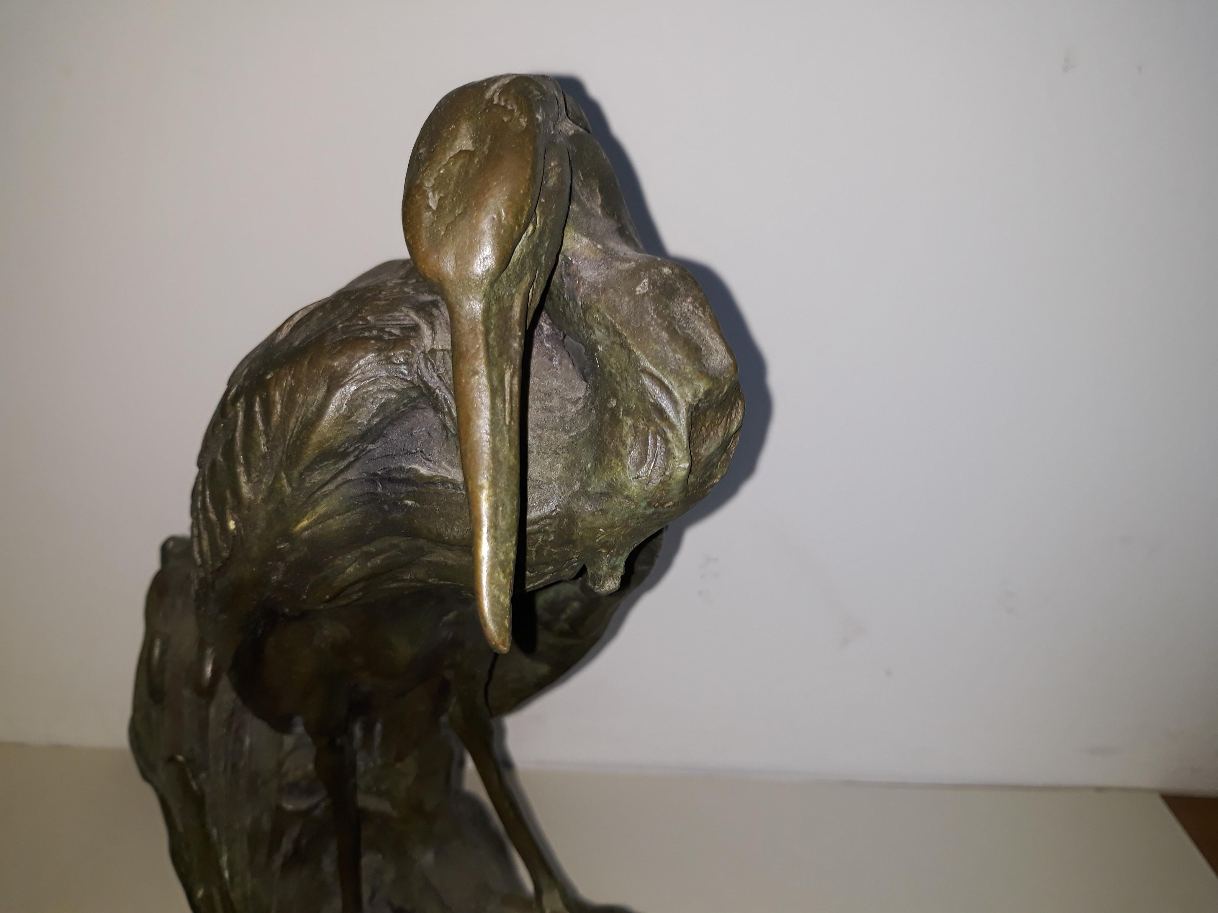 Modern Pair of 20th Century Lost Wax Bronze Gray Herons, Italy Naples, 1930 For Sale