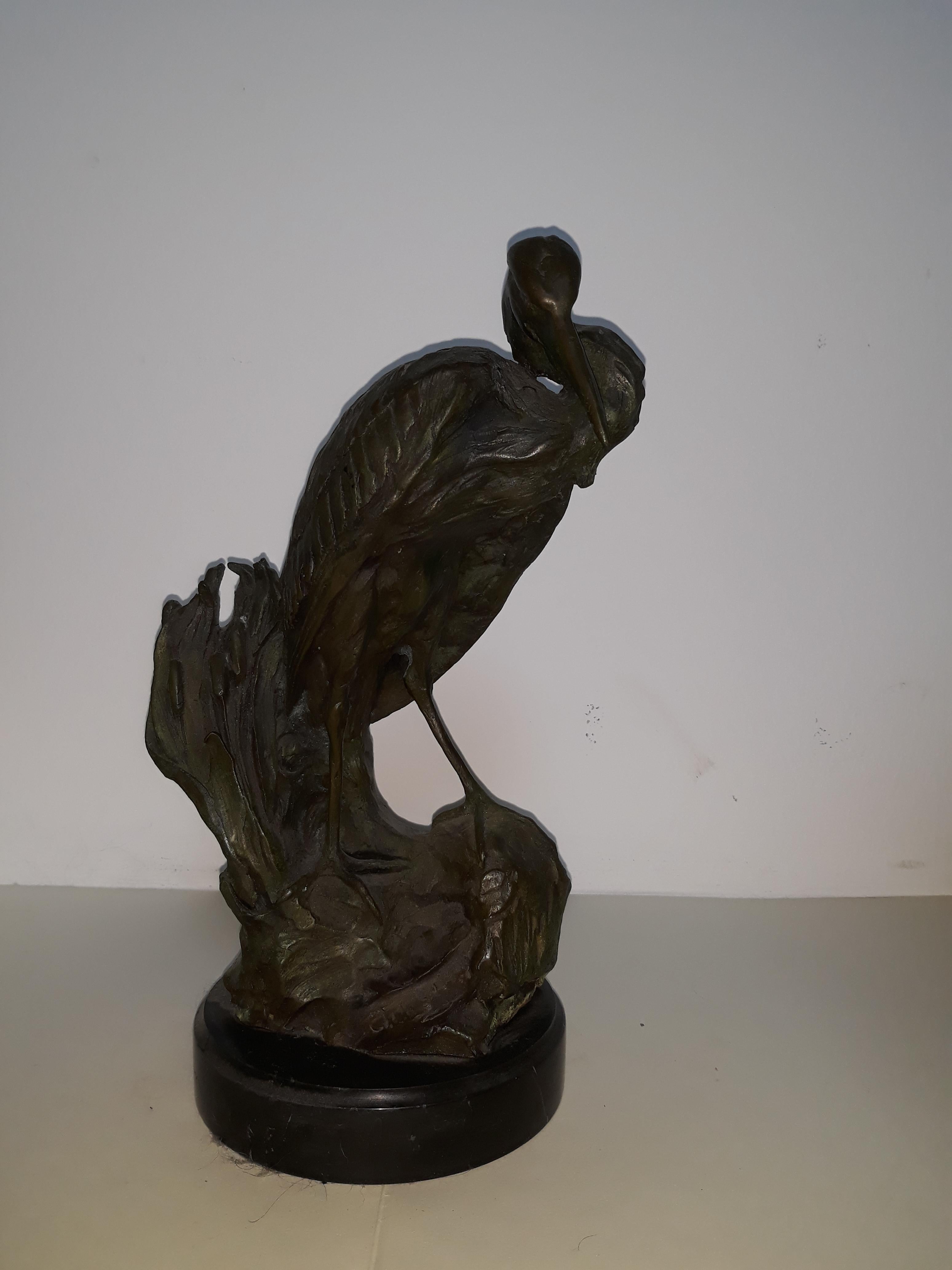 Pair of 20th Century Lost Wax Bronze Gray Herons, Italy Naples, 1930 For Sale 3