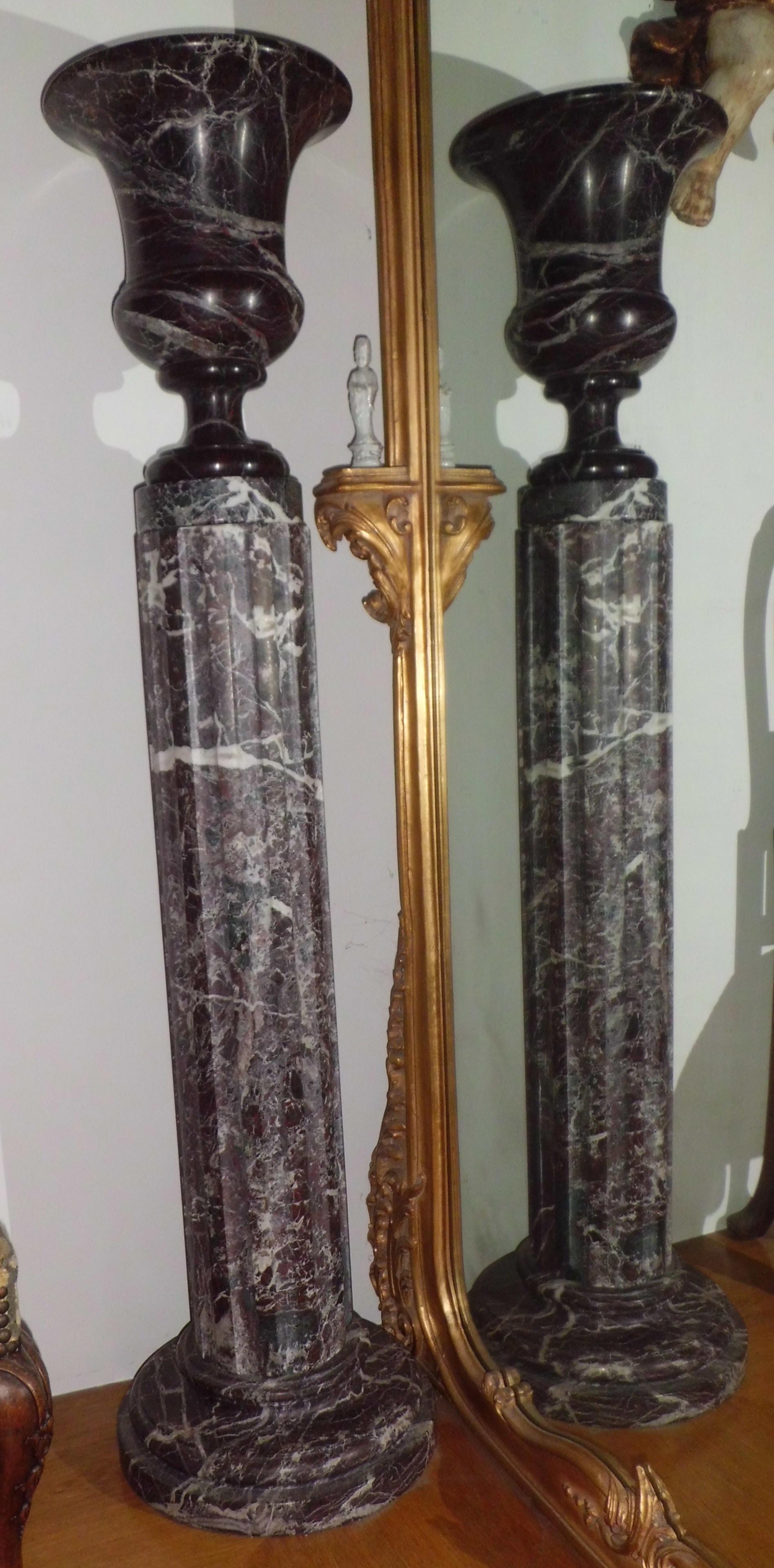 20th Century Pair of 20th Cent Neoclassical Levanto Red Marble Fluted Columns, Italy 1930 For Sale