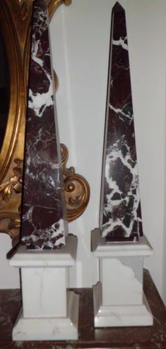 Pair of 20th Century Amazing Obelisks Statuary Marble and Red Marble Levanto