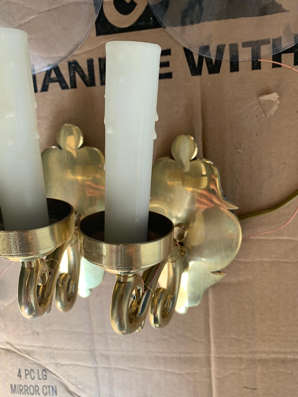 Pair of 20th Century American Brass Sconces with Hurricanes, Marked Ball & Ball 10