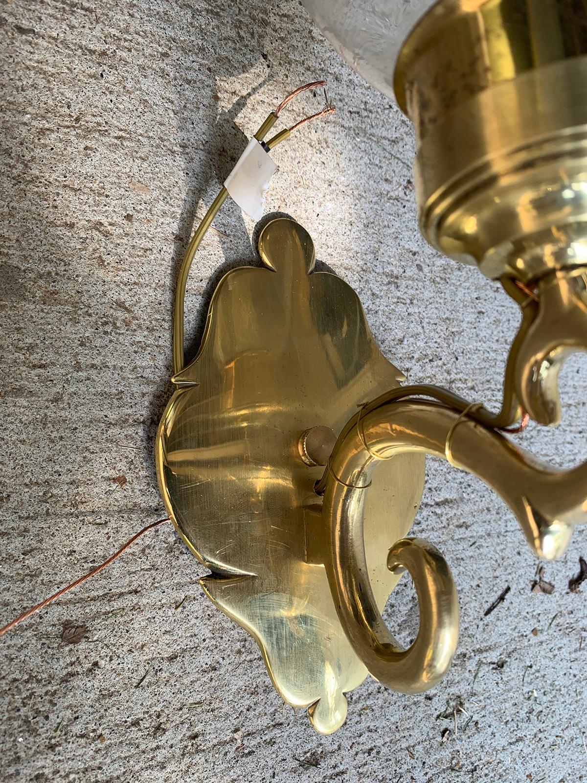 Pair of 20th Century American Brass Sconces with Hurricanes, Marked Ball & Ball 4