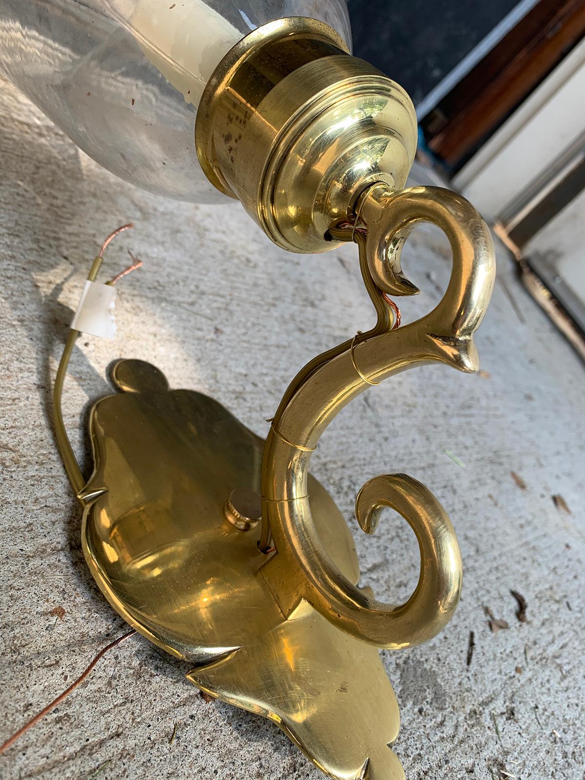 Pair of 20th Century American Brass Sconces with Hurricanes, Marked Ball & Ball 5