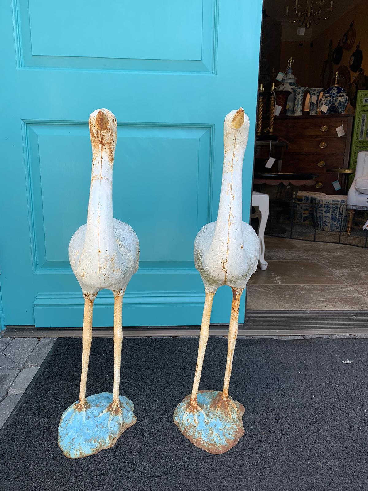 Pair of 20th Century American Cast Iron Garden Cranes In Good Condition In Atlanta, GA