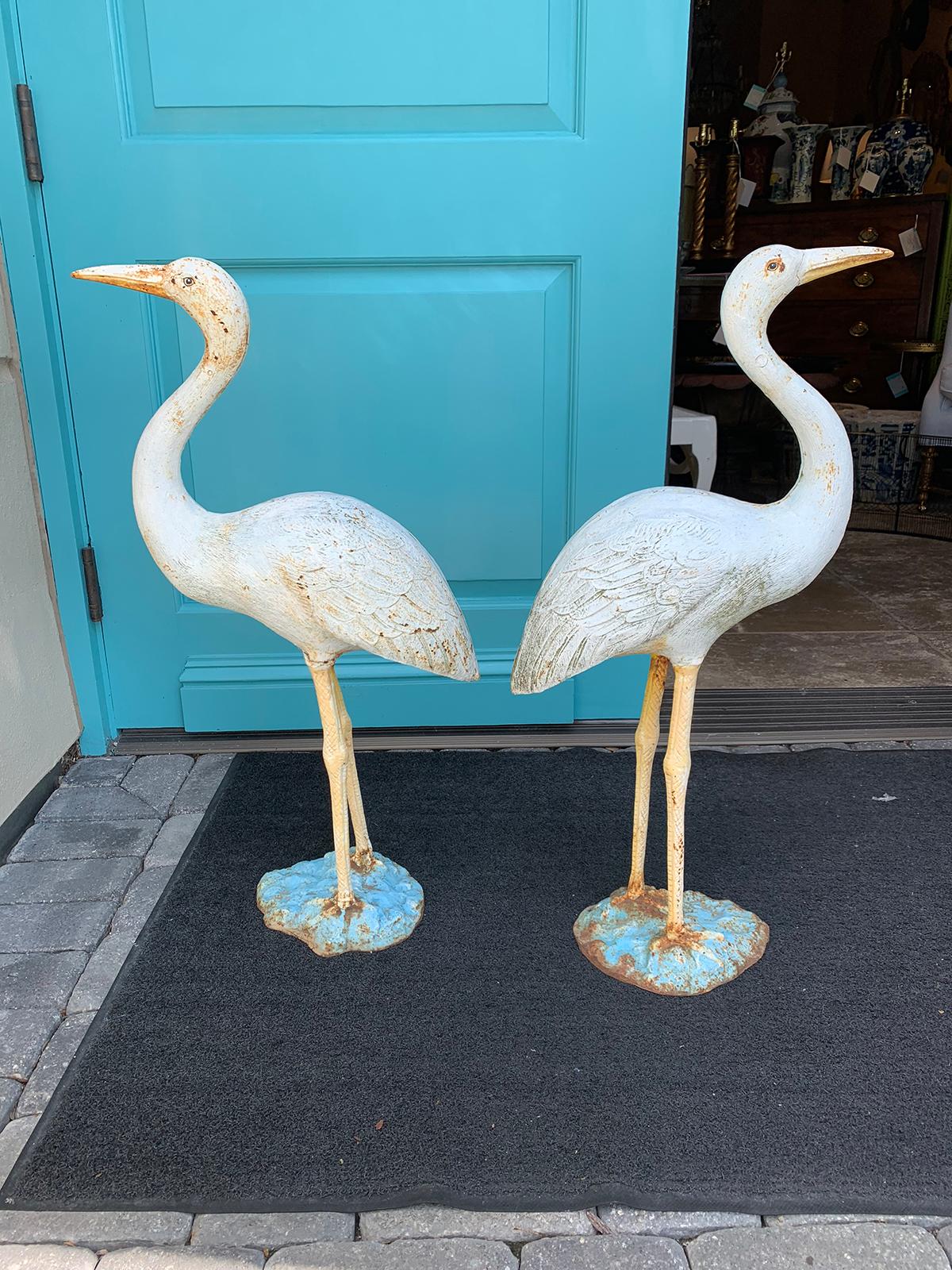 Pair of 20th Century American Cast Iron Garden Cranes 1