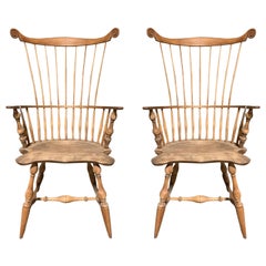 Pair of 20th Century American Fan Back Windsor Chairs with High Back