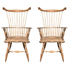 Pair of 20th Century American Fan Back Windsor Chairs with High Back