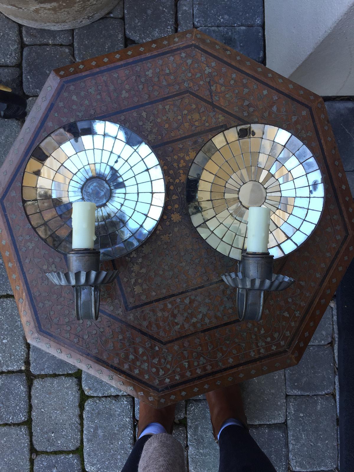 Pair of 20th century American round mirror back sconces
Brand new wiring