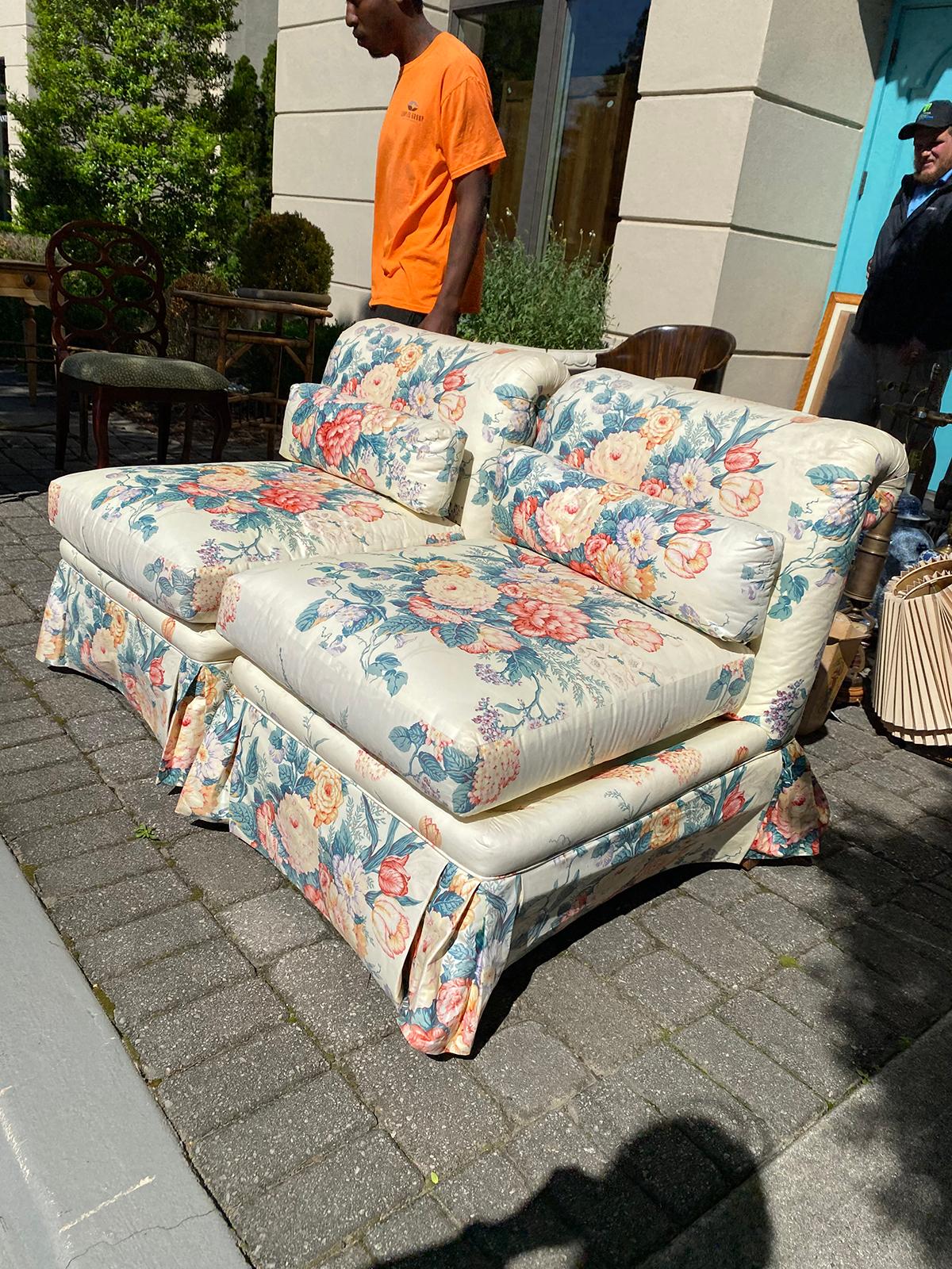 Pair of 20th Century American Slipper Chairs Upholstered by Mario Buatta In Good Condition For Sale In Atlanta, GA