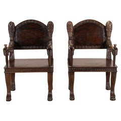 Pair of 20th Century Anglo-Indian Carved Open Armchairs