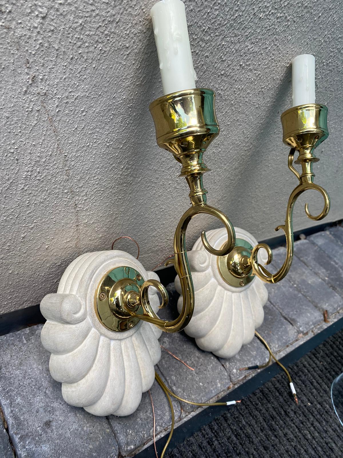Pair of 20th Century Anglo-Indian Single Arm Shell Sconces with Hurricanes 7