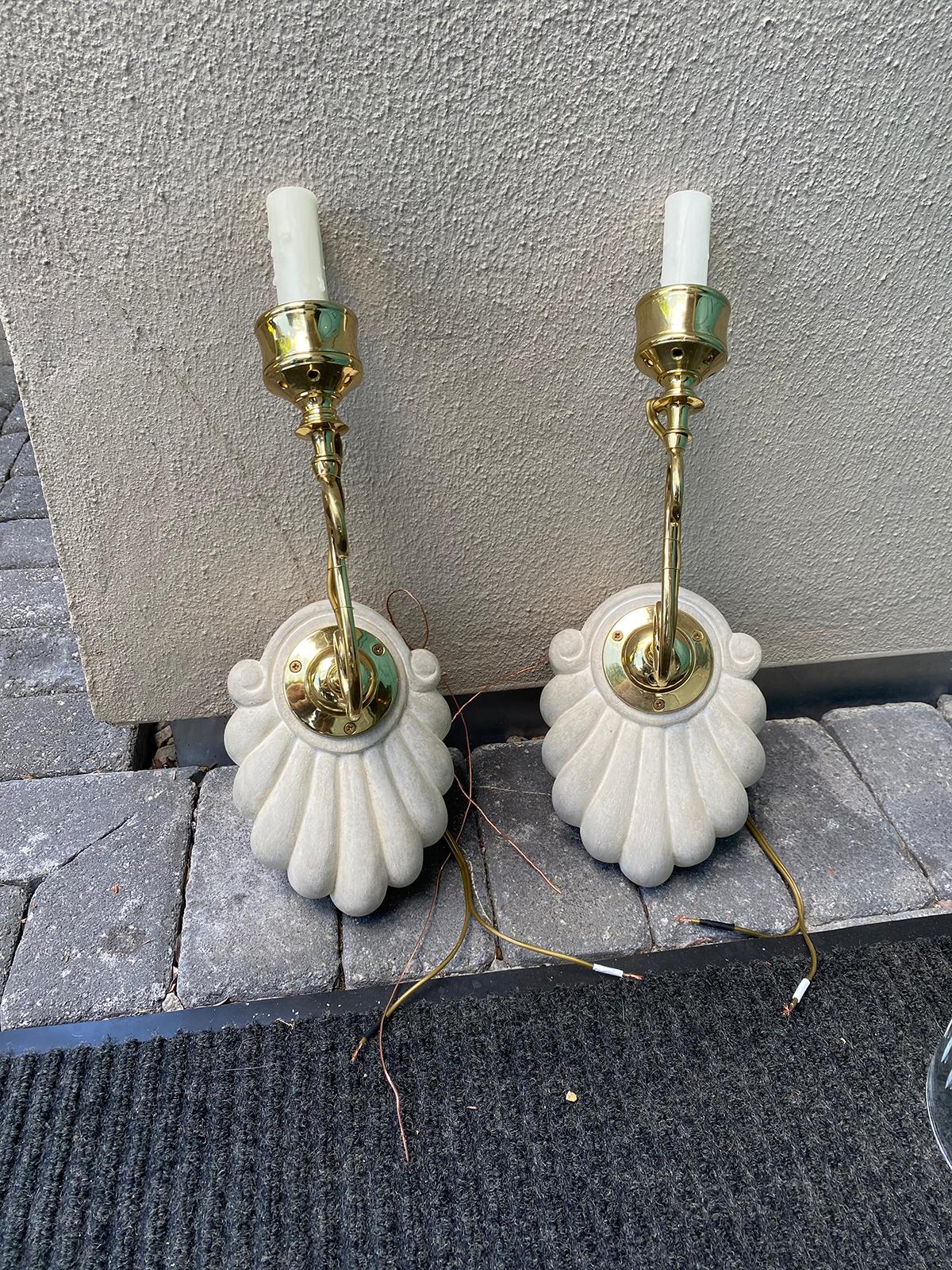 Pair of 20th Century Anglo-Indian Single Arm Shell Sconces with Hurricanes 14