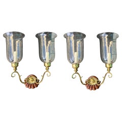 Pair of 20th Century Anglo Indian Style Two Arm Shell Back Sconce with Globes