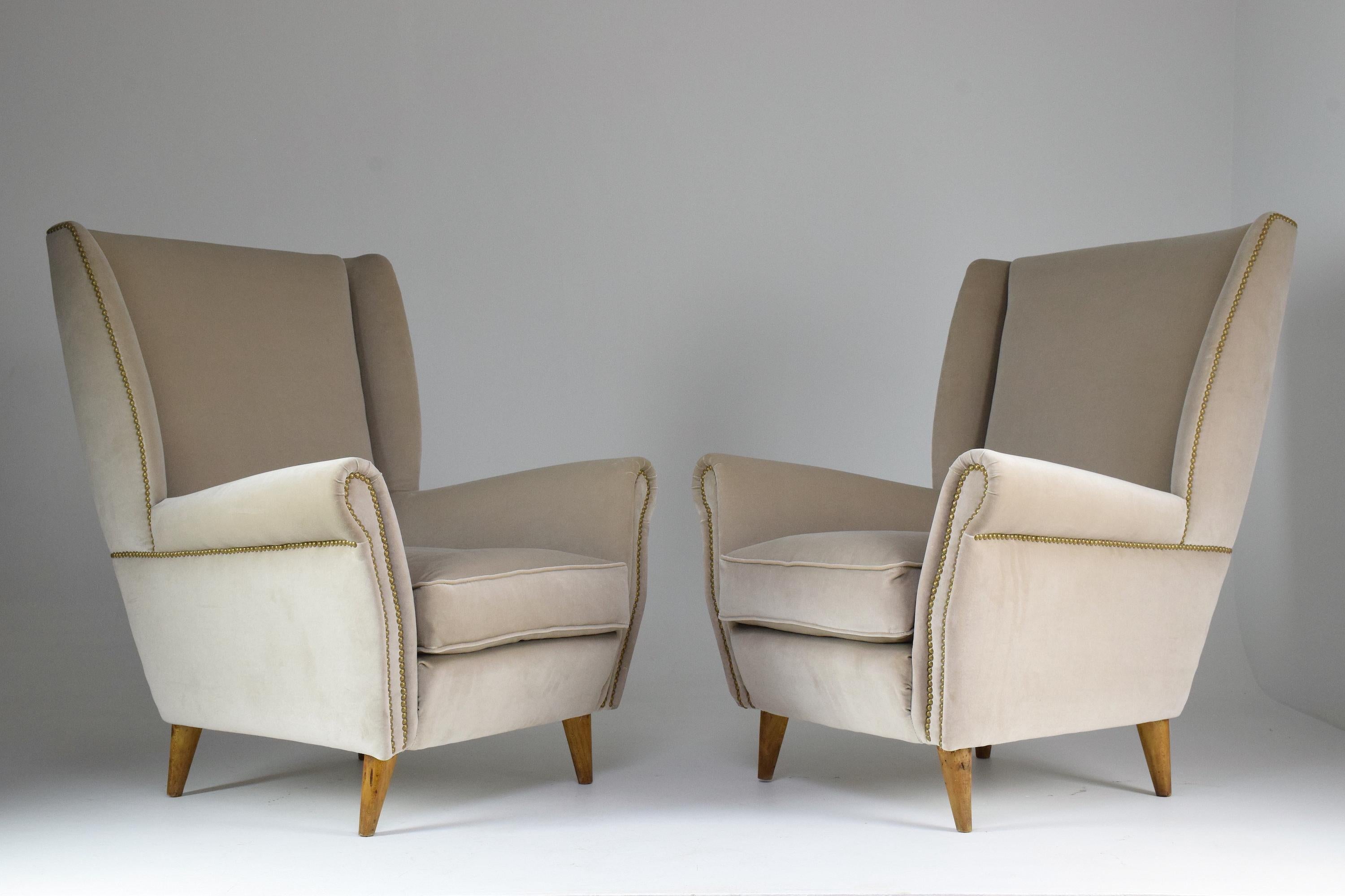 Pair of 20th Century Armchairs In the Style of Gio Ponti, 1940s In Good Condition For Sale In Paris, FR