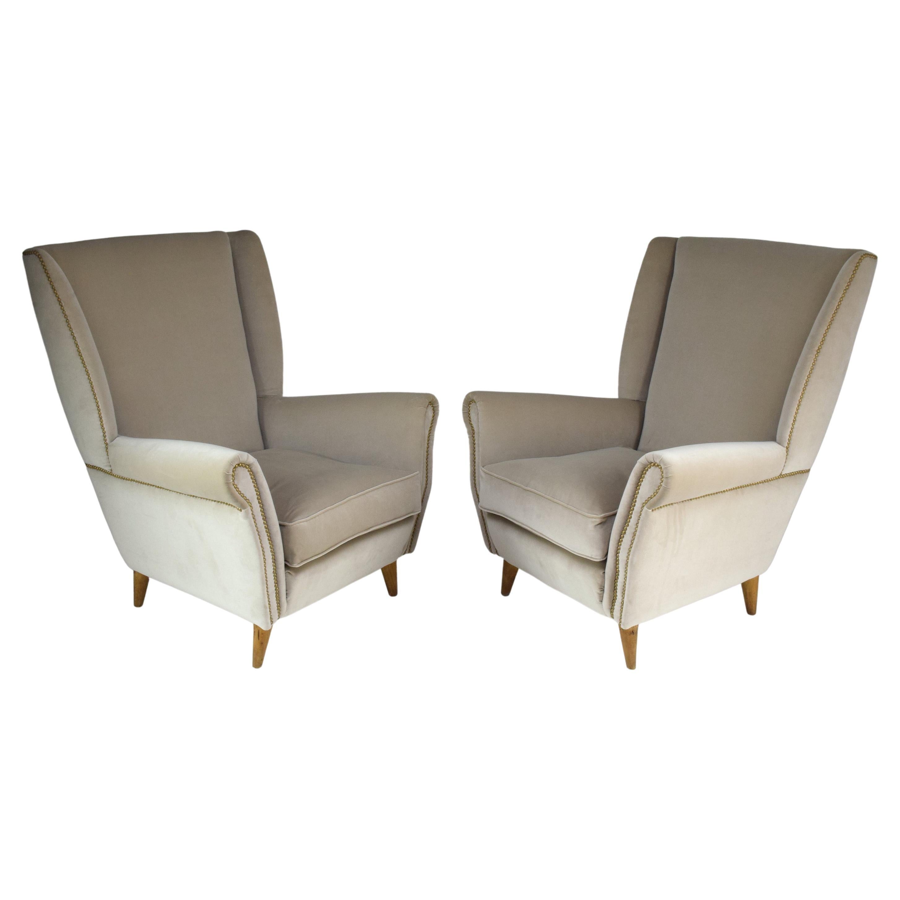 Pair of 20th Century Armchairs In the Style of Gio Ponti, 1940s For Sale