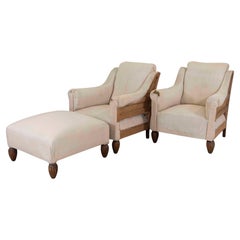 Pair of 20th Century Art Deco Club Chairs with Matching Stool, To Upholster