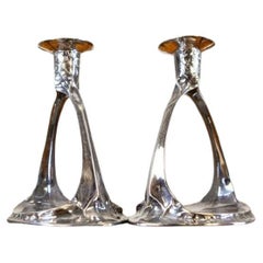 Used Pair of 20th-Century Art Deco Metal Candle Holders