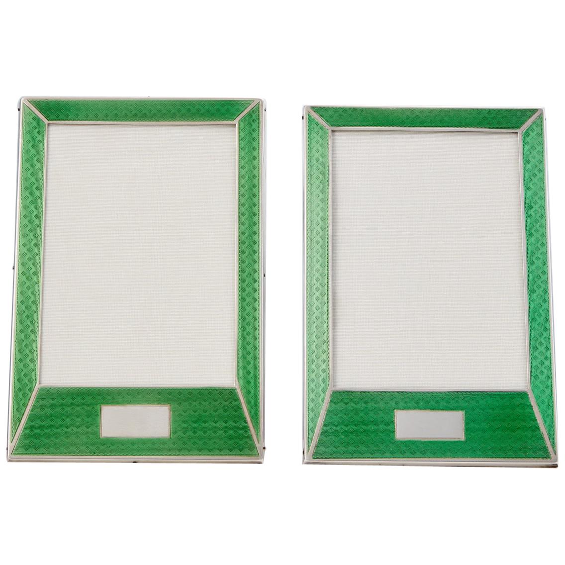Pair of 20th Century Art Deco Sterling Silver and Enamel Photograph Frames, 1927