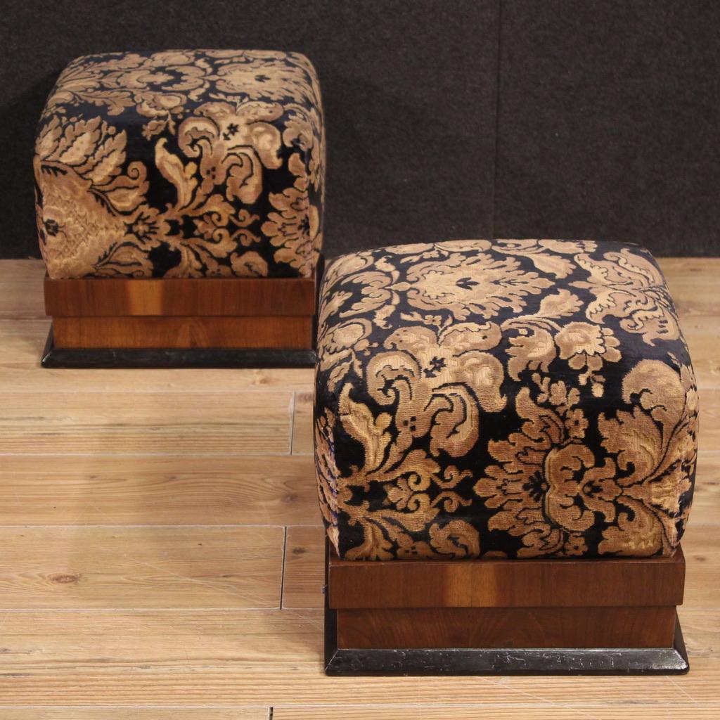 Pair of 20th Century Art Deco Wood and Fabric Italian Poufs Footstools, 1930s For Sale 7