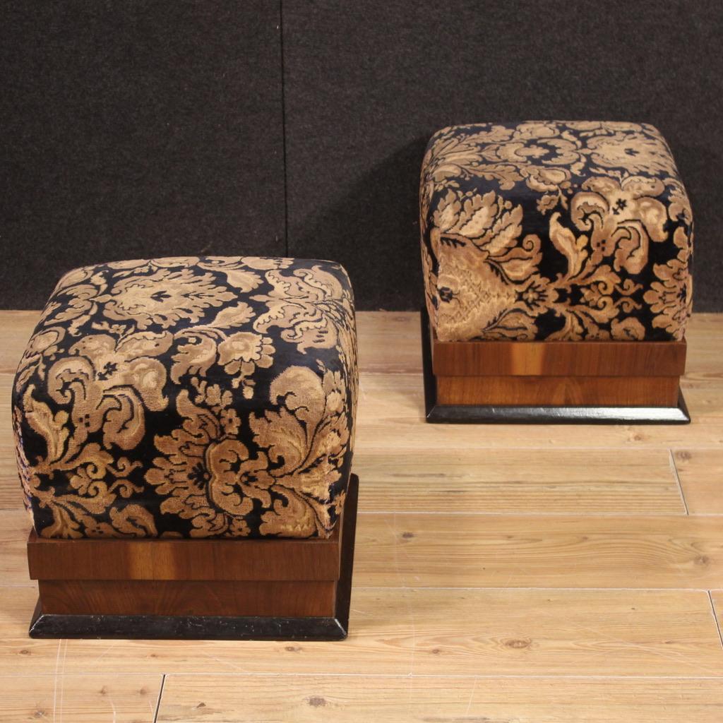Pair of 20th Century Art Deco Wood and Fabric Italian Poufs Footstools, 1930s For Sale 8