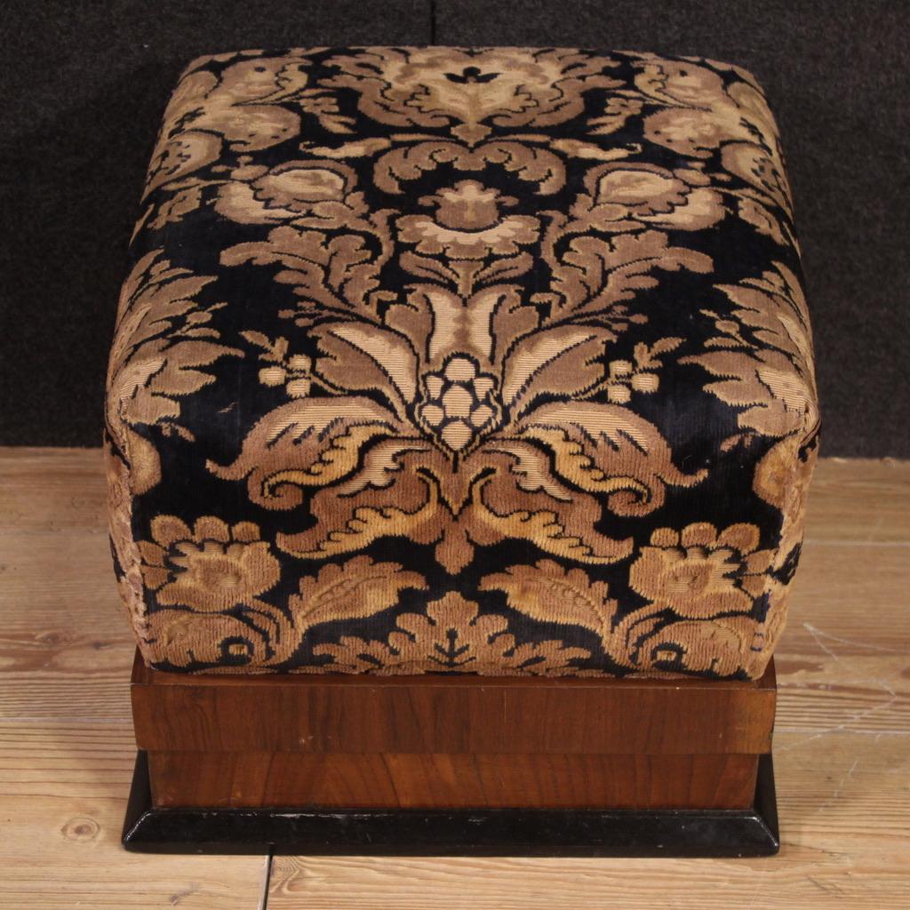 Pair of 20th Century Art Deco Wood and Fabric Italian Poufs Footstools, 1930s For Sale 1
