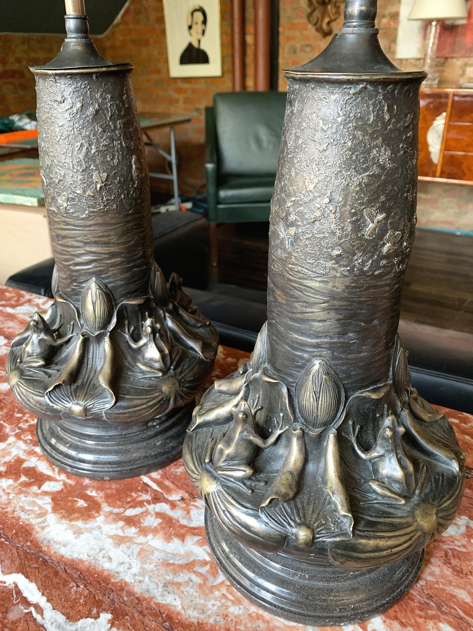 Pair of 20th Century Art Nouveau Style Bronze Table Lamps 9