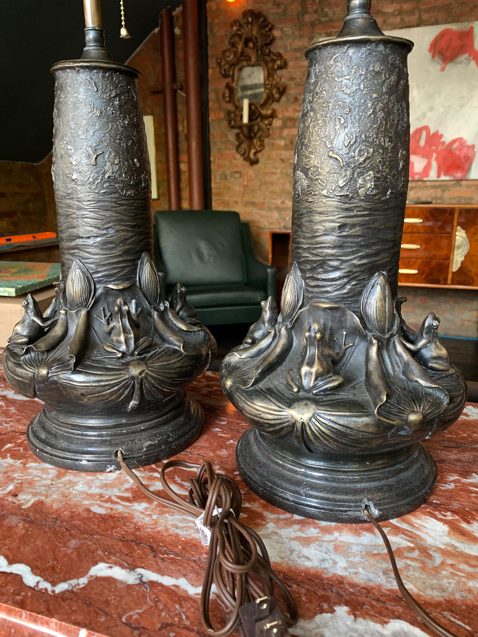 Pair of 20th Century Art Nouveau Style Bronze Table Lamps 10