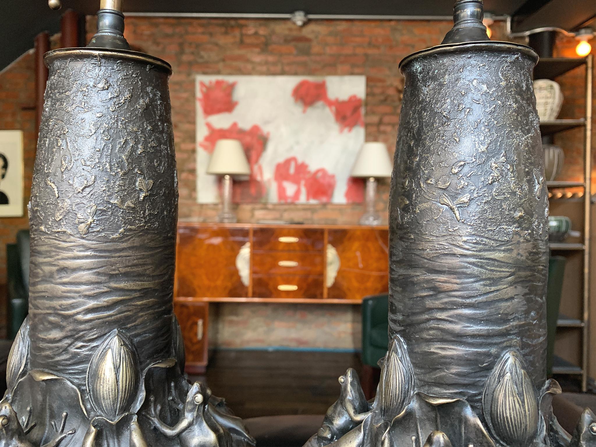 Pair of 20th Century Art Nouveau Style Bronze Table Lamps 5