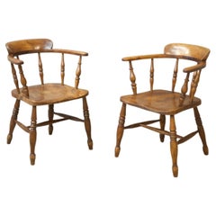 Antique Pair of 20th Century Ash and Elm Smokers Chairs