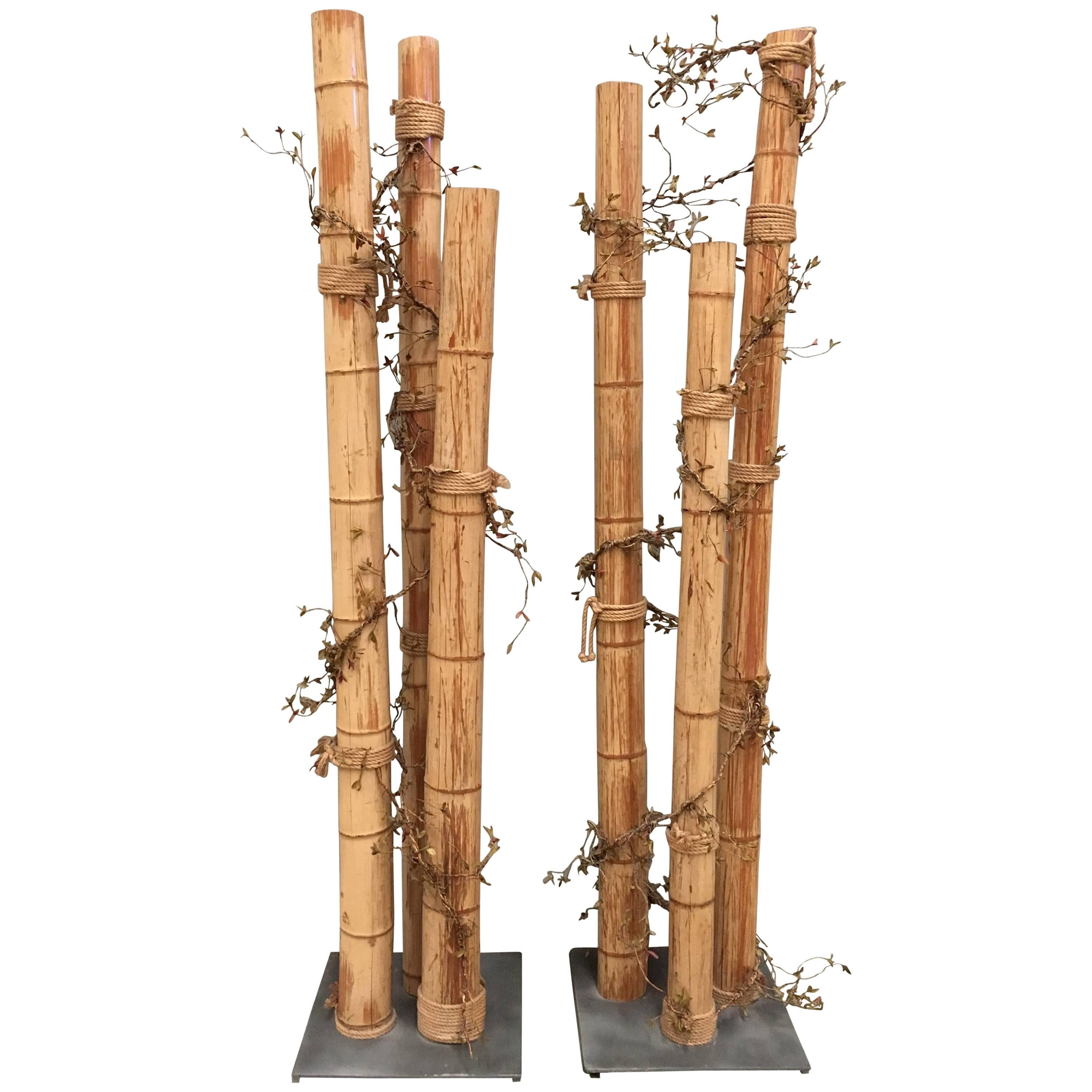 Pair of 20th Century Asian Decorated Columns with Vines, Leaves For Sale