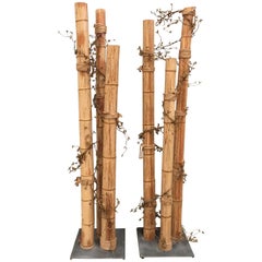Pair of 20th Century Asian Decorated Columns with Vines, Leaves