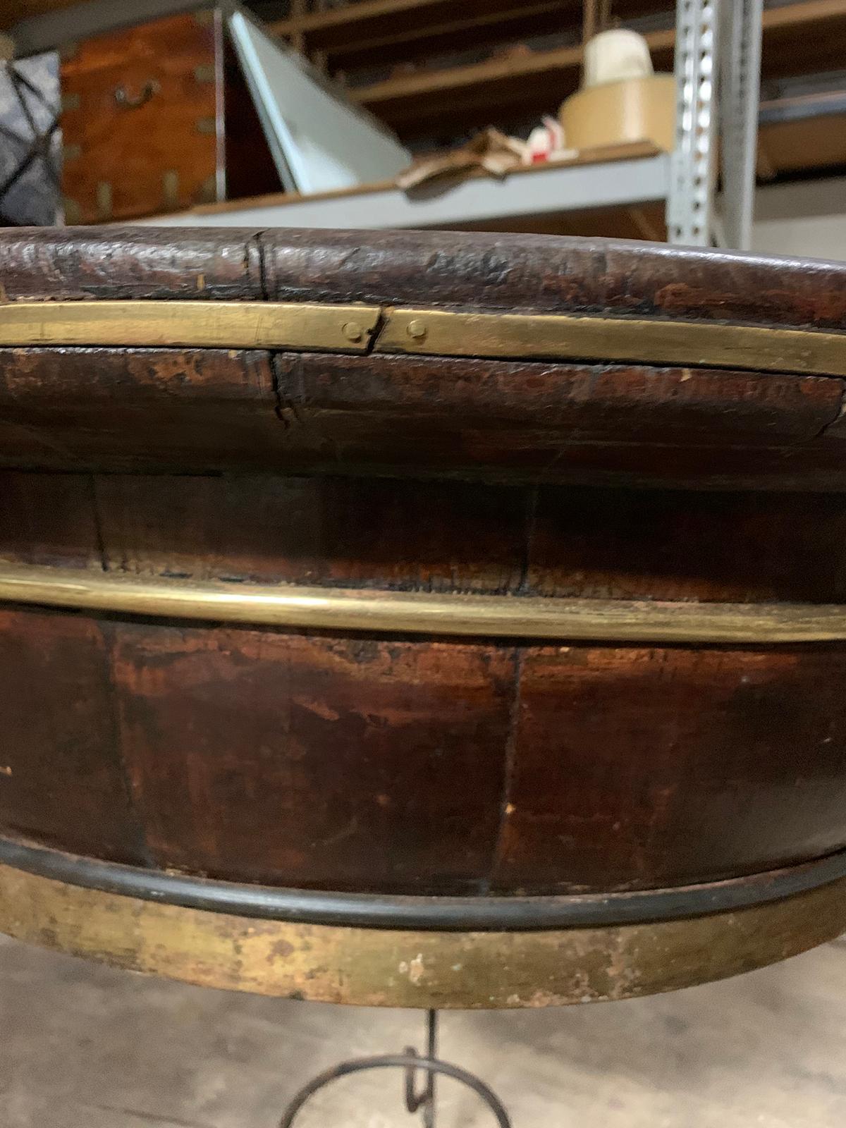 Pair of 20th Century Asian Round Wooden Planters on Custom Metal Stands 9